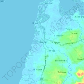 Mapa topográfico Inabanga, altitud, relieve