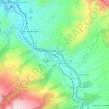 Mapa topográfico Puente Capriles Llave Mayu II, altitud, relieve