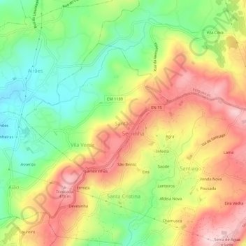 Mapa topográfico Santão, altitud, relieve
