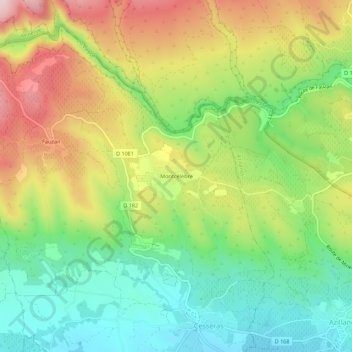 Mapa topográfico Montcélèbre, altitud, relieve