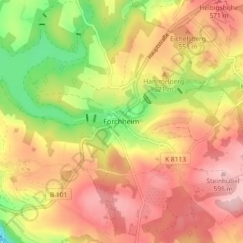 Mapa topográfico Forchheim, altitud, relieve