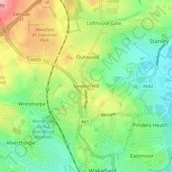Mapa topográfico Newton Hill, altitud, relieve