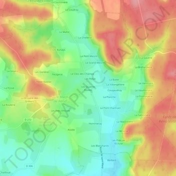 Mapa topográfico Les Quatres Routes, altitud, relieve