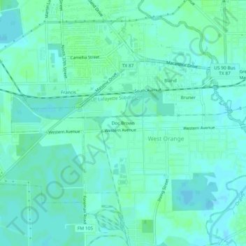 Mapa topográfico Doc Brown, altitud, relieve