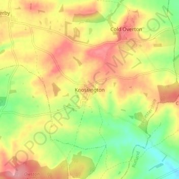 Mapa topográfico Knossington, altitud, relieve