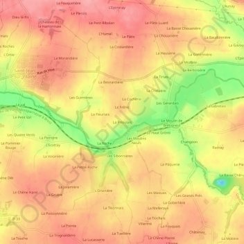 Mapa topográfico La Prioulais, altitud, relieve
