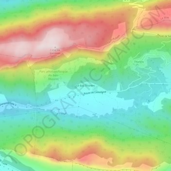 Mapa topográfico Le Bas Thorenc, altitud, relieve