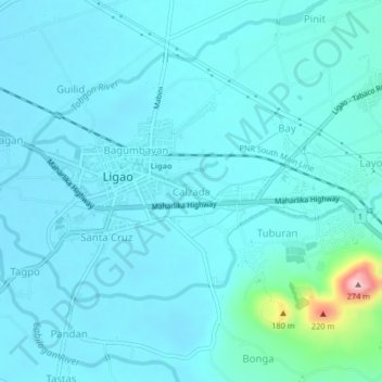 Mapa topográfico Calzada, altitud, relieve