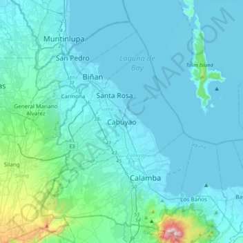 Mapa topográfico Cabuyao, altitud, relieve
