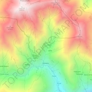 Mapa topográfico Vernai, altitud, relieve