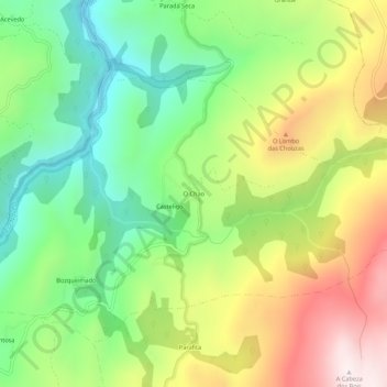 Mapa topográfico O Chao, altitud, relieve