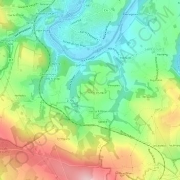 Mapa topográfico Pennarun, altitud, relieve