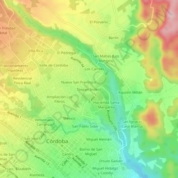 Mapa topográfico Toxpan Indeco, altitud, relieve