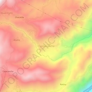 Mapa topográfico Chontacancha, altitud, relieve