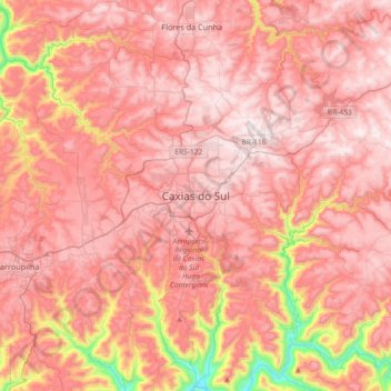 Mapa topográfico Caxias do Sul, altitud, relieve
