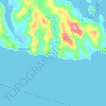 Mapa topográfico Alimsog, altitud, relieve