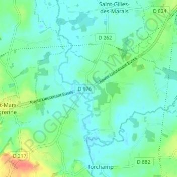 Mapa topográfico Le Pont d'Egrenne, altitud, relieve