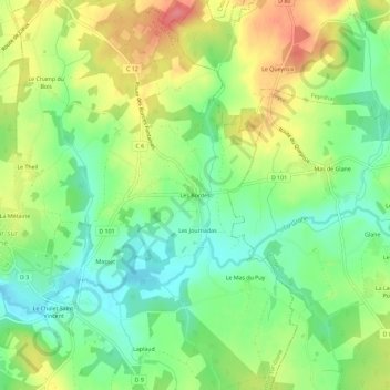 Mapa topográfico Les Bordes, altitud, relieve
