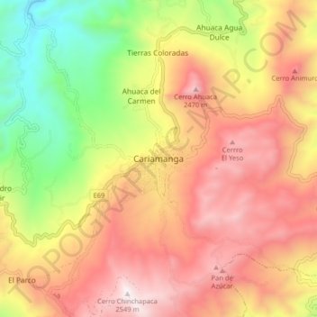 Mapa topográfico Cariamanga, altitud, relieve