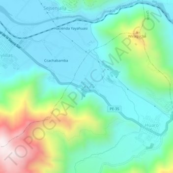 Mapa topográfico Pucutu, altitud, relieve