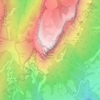 Mapa topográfico Dent de Crolles, altitud, relieve