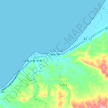 Mapa topográfico Caleta Cruz, altitud, relieve