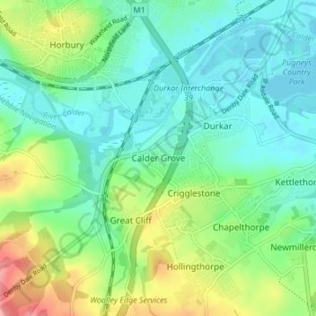 Mapa topográfico Calder Grove, altitud, relieve