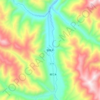 Mapa topográfico 银恩乡, altitud, relieve