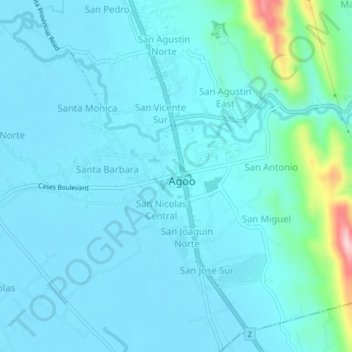 Mapa topográfico San Nicolas Norte, altitud, relieve