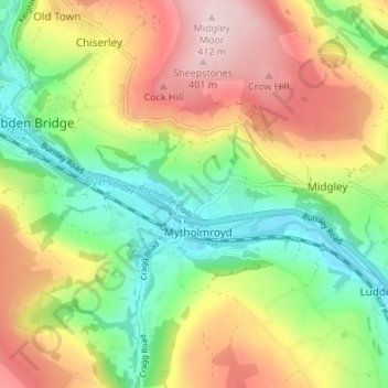Mapa topográfico Banksfield, altitud, relieve