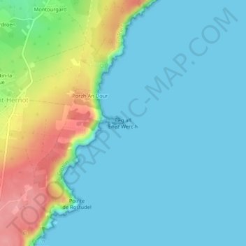 Mapa topográfico Pointe de Saint-Hernot, altitud, relieve