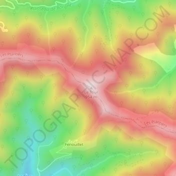 Mapa topográfico Le Tour, altitud, relieve