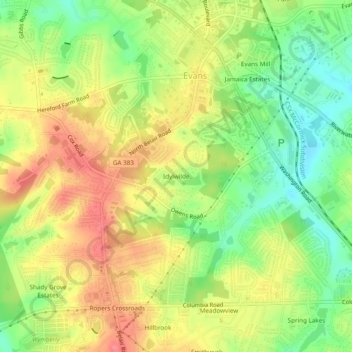 Mapa topográfico Idylwilde, altitud, relieve