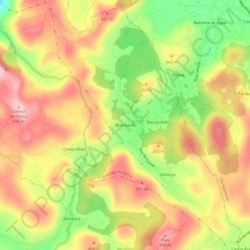 Mapa topográfico Bouceiros, altitud, relieve