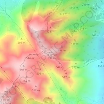Mapa topográfico Pico Palomas, altitud, relieve