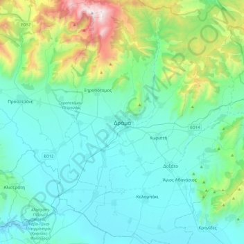 Mapa topográfico Drama, altitud, relieve
