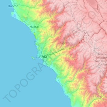 Mapa topográfico Provincia de Lima, altitud, relieve