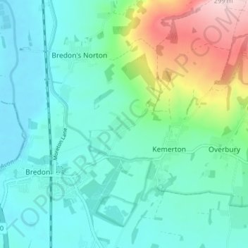 Mapa topográfico Westmancote, altitud, relieve