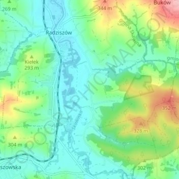 Mapa topográfico Siedlisko, altitud, relieve