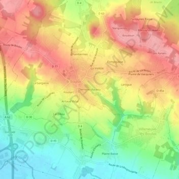 Mapa topográfico Derrière Maurou, altitud, relieve