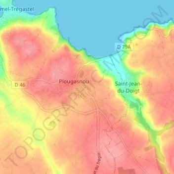 Mapa topográfico Poulbraou, altitud, relieve