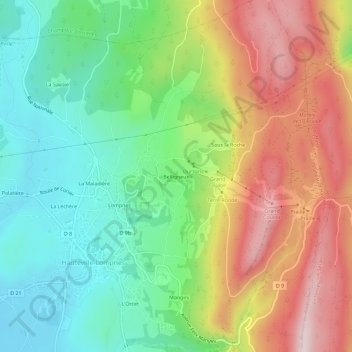 Mapa topográfico Belligneux, altitud, relieve