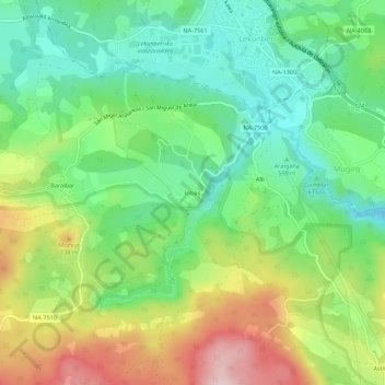 Mapa topográfico Iribas, altitud, relieve