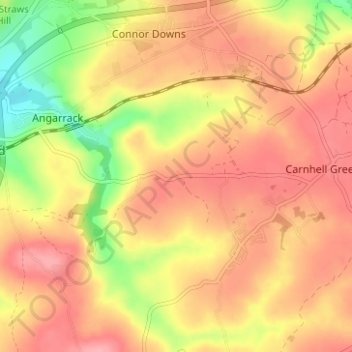 Mapa topográfico Gwinear, altitud, relieve
