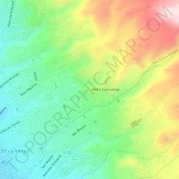 Mapa topográfico Javier Heraud, altitud, relieve
