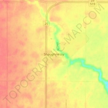 Mapa topográfico Shaughnessy, altitud, relieve