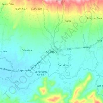 Mapa topográfico Ocampo, altitud, relieve