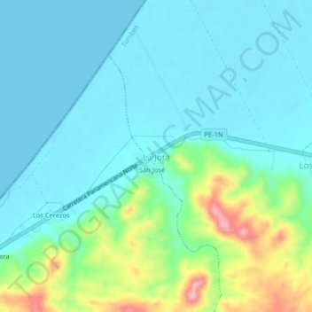 Mapa topográfico La Jota, altitud, relieve