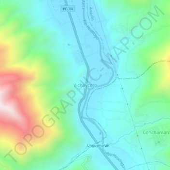 Mapa topográfico Vichaycoto, altitud, relieve
