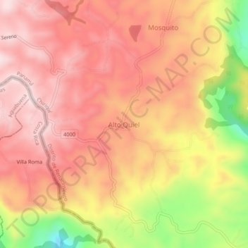 Mapa topográfico Alto Quiel, altitud, relieve